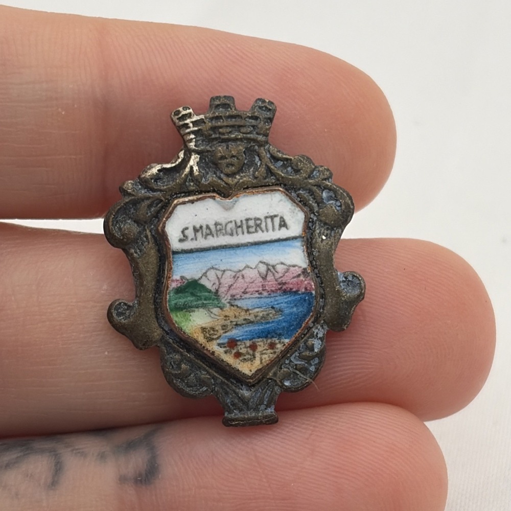 Vintage Santa Margherita Italian Riviera Shield Crest Lapel Hat Pin